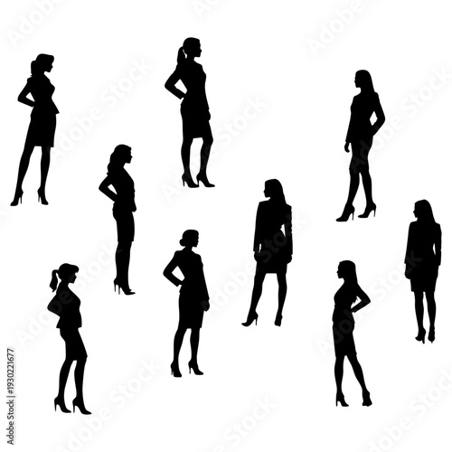 SILHOUETTE OF A GROUP OF WOMEN IN SUITS AND HIGH HEELS