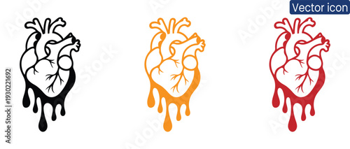 Set of colorful bleeding heart icons for medical and healthcare themes