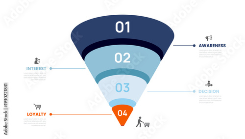 Sales and marketing funnel Infographic diagram template for business. Modern Timeline 4 steps, presentation vector infographics.