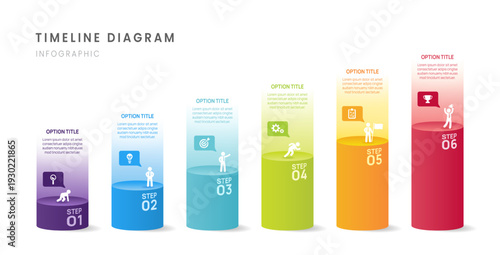 Infographic Business column chart for financial growth timeline  6 steps milestones elements, banner, diagram, and icon, vector.