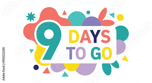 Tableau sur toile Colorful graphic announces 9 days to go with a calendar and cheerful bird illust