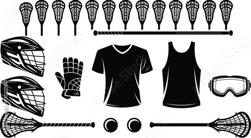 Set of black badminton player silhouettes in various action poses including jumping smashing and lunging for competitive sports design isolated on a white background