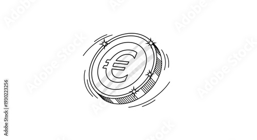 Hand-drawn Euro Coin Spinning with Sparkles - Business and Finance Concept