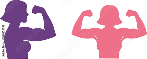 Strong woman silhouette flexing arm muscles, female empowerment concept, fitness motivation symbol, powerful girl vector illustration isolated on background