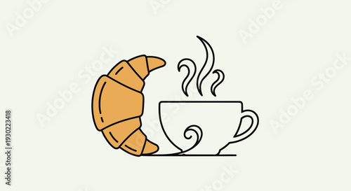 Fresh Croissant and Steaming Coffee Cup Icon, Breakfast Morning Concept