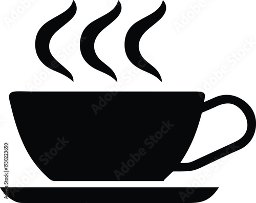 Hot Coffee Cup Silhouette Vector – Steaming Coffee Mug Icon for Café and Design Art