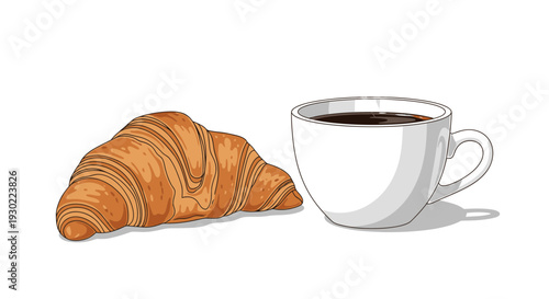 Freshly Baked Croissant and Hot Coffee Cup - Morning Breakfast Delight