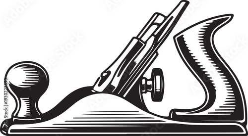 Vintage hand plane, classic woodworking tool used to shape and smooth wood, vector illustration for carpentry theme