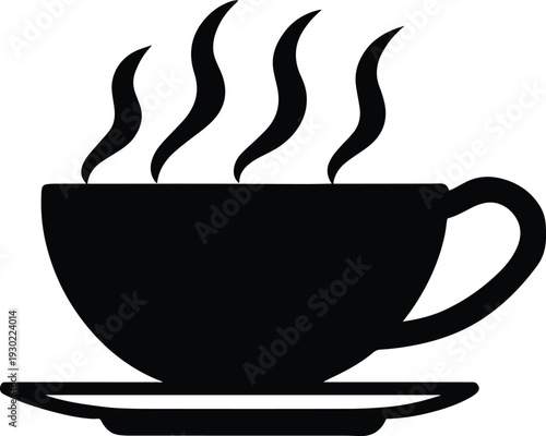 Hot Coffee Cup Silhouette Vector – Steaming Coffee Mug Icon for Café and Design Art