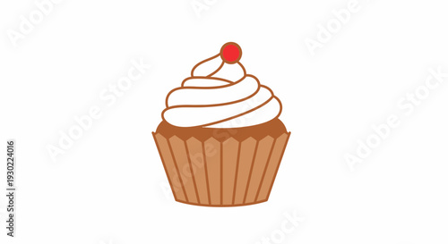 Delicious Chocolate Cupcake with Swirl Frosting and Red Cherry Topping on White Background