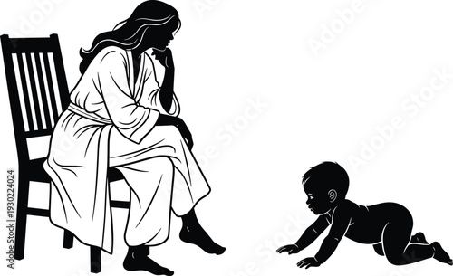 This touching illustration is perfect for parenting, childcare, family bonds, and maternal health themes.