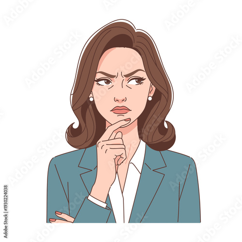 Businesswoman thinking with hand on chin 1.