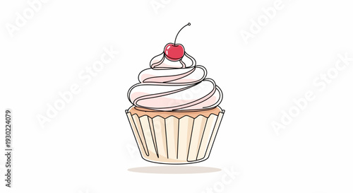 Delicious Cupcake with Cherry on Top - Sweet Dessert Illustration