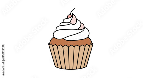 Delicious Cupcake with Swirl Frosting and Cherry on Top, Isolated on White Background