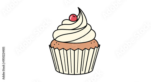 Delicious Vanilla Cupcake with Cherry Topping - Sweet Treat Illustration