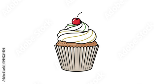 Delicious Vanilla Cupcake with Cherry Topping, Sweet Dessert Treat