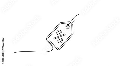 Discount Tag with Percentage Symbol, Minimalist Line Art, Sale Concept
