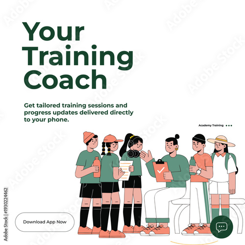 Personal Training Coach App for Youth Sports Team Flat Vector Illustration