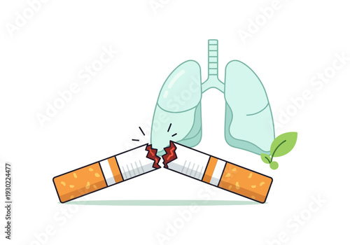 Illustration of a broken cigarette symbolizing quitting smoking and improved lung health.