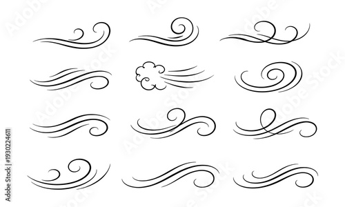 Set of decorative swirl wind icons for graphic design and illustration