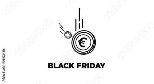 Black Friday Sale: Falling Euro Coins with Discount Symbol