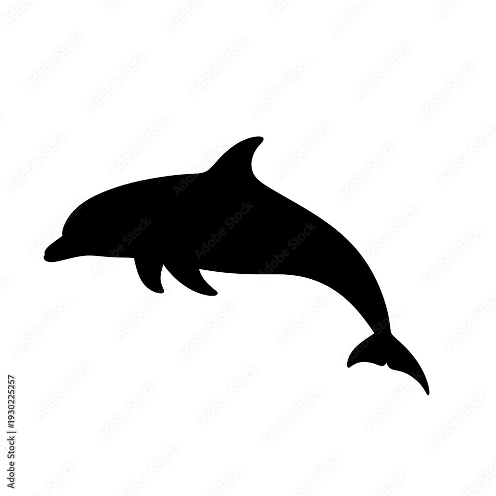 Obraz premium Black silhouette of a dolphin swimming.