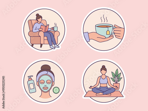 Relaxation and self care activities for mental well-being.
