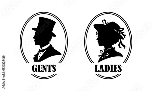 Vintage Restroom Icons Classic Silhouette Signs for Gents and Ladies