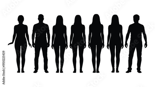 A group of people standing in a line isolated on white background, Vector