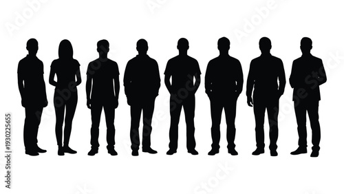 A group of people standing in a line isolated on white background, Vector