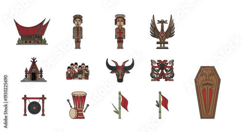 Collection of Indonesian Cultural Icons and Symbols in Vector Style.