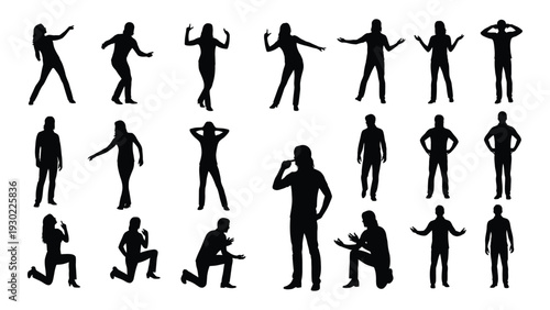 A group of people in various poses isolated on white background, Vector