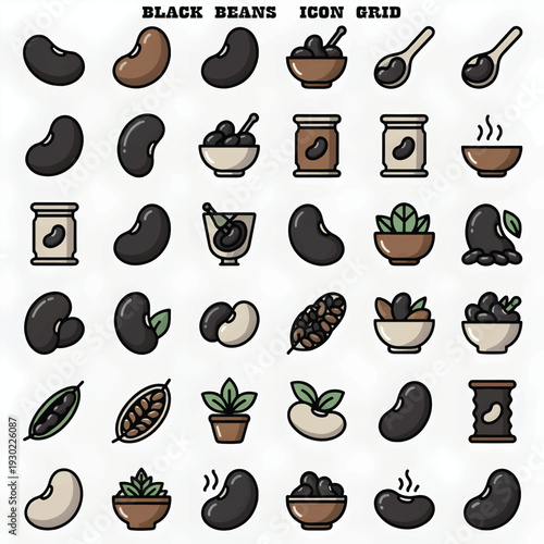 Black Beans Vector Illustration Healthy Legumes Isolated on White Background