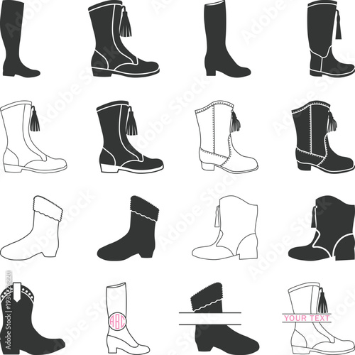 Drill Team Marching Band Majorette Boots Silhouette, Drill Team Nancy Boots SVG, Majorette Boots Monogram Vector Illustration