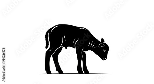 Black Silhouette of Rhinoceros Head Down.
