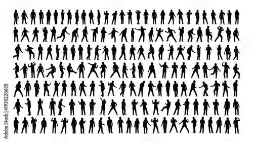 A large group of people in various poses isolated on white background, Vector