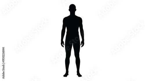 A black silhouette of a standing male figure isolated on white background, Vector