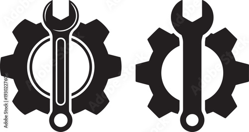 Icons of gears and wrenches symbolizing engineering, mechanics, and repair services