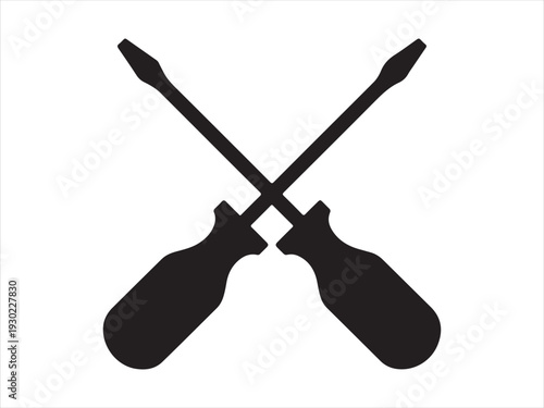 Two Crossed Screwdrivers Silhouette Vector Illustration