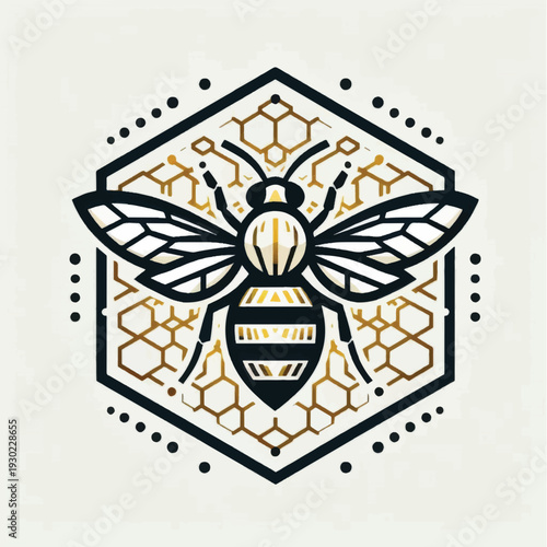 Bee Logo Design with Honeycomb Pattern.