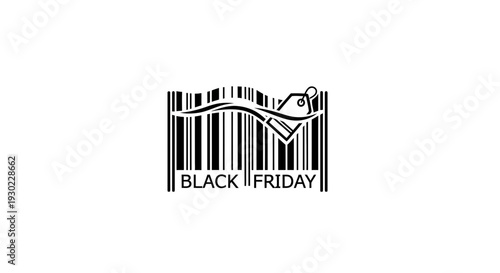 Black Friday Barcode Sale Tag with Wavy Line Graphic