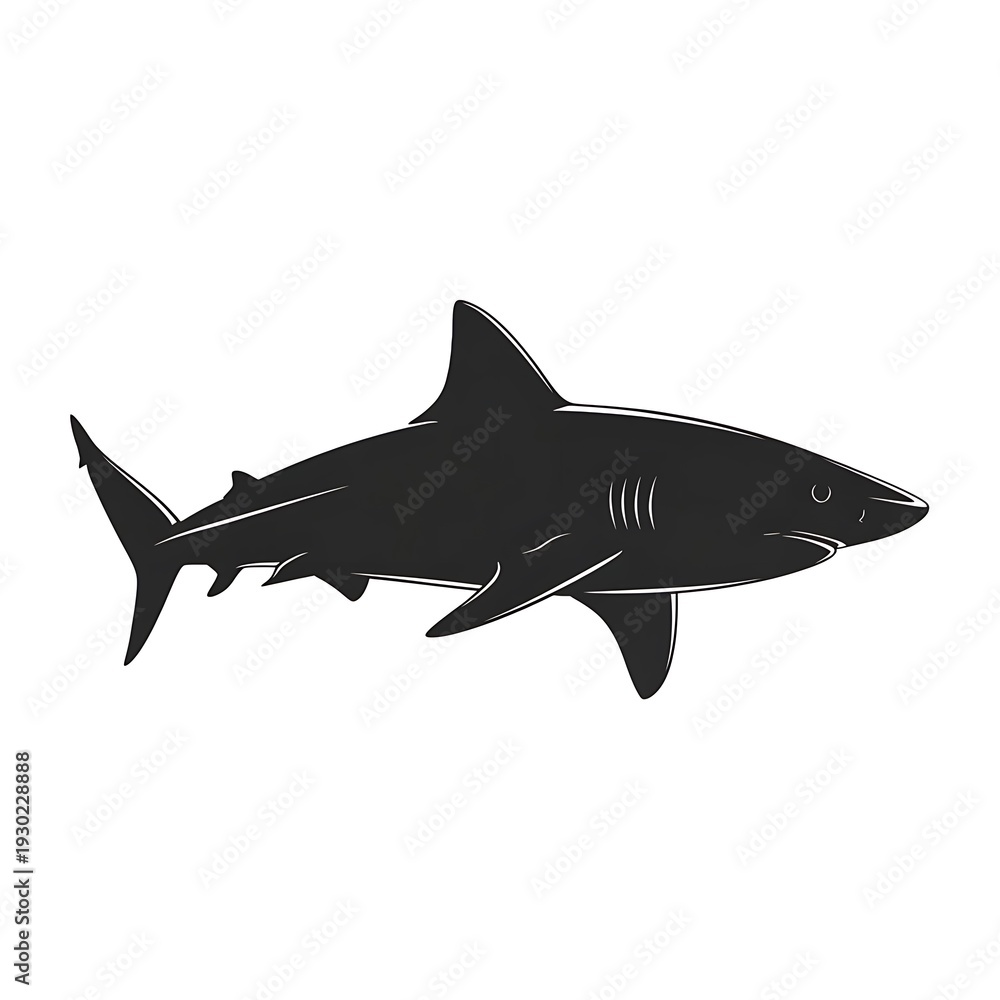 Obraz premium Black silhouette of a shark swimming.