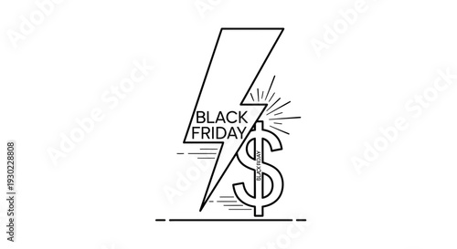 Black Friday Lightning Bolt Dollar Sign Icon, Sale Discount Concept