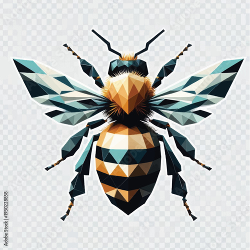 Geometric Bee Illustration with Colorful Wings.
