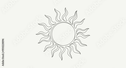 Stylized Sun Outline Drawing, Minimalist Solar Icon, Celestial Body Graphic