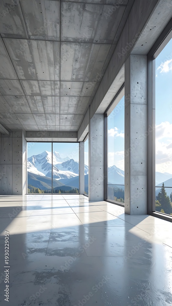 Fototapeta premium A spacious room with concrete walls and floor
