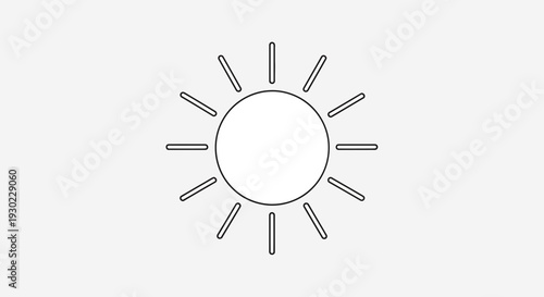 Simple Line Art Sun Icon with Rays, Minimalist Symbol of Daylight and Warmth