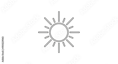 Simple Line Art Sun Icon with Rays, Minimalist Solar Symbol, Bright Sunshine Emblem
