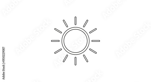 Simple Line Art Sun Icon, Bright Sunshine Symbol, Minimalist Solar Energy Graphic