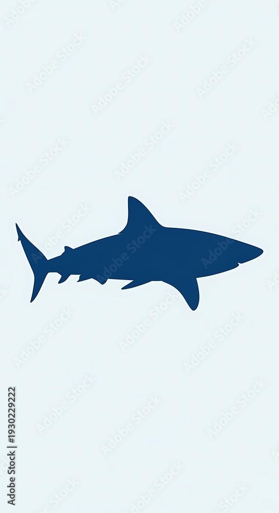 Fototapeta premium Dark blue shark silhouette swimming ocean.